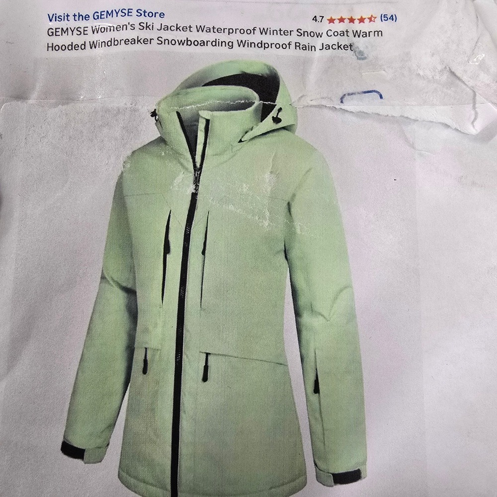GEMYSE Womens‎ Ski Jacket Waterproof Winter Snow Coat Hooded Fair Green Small